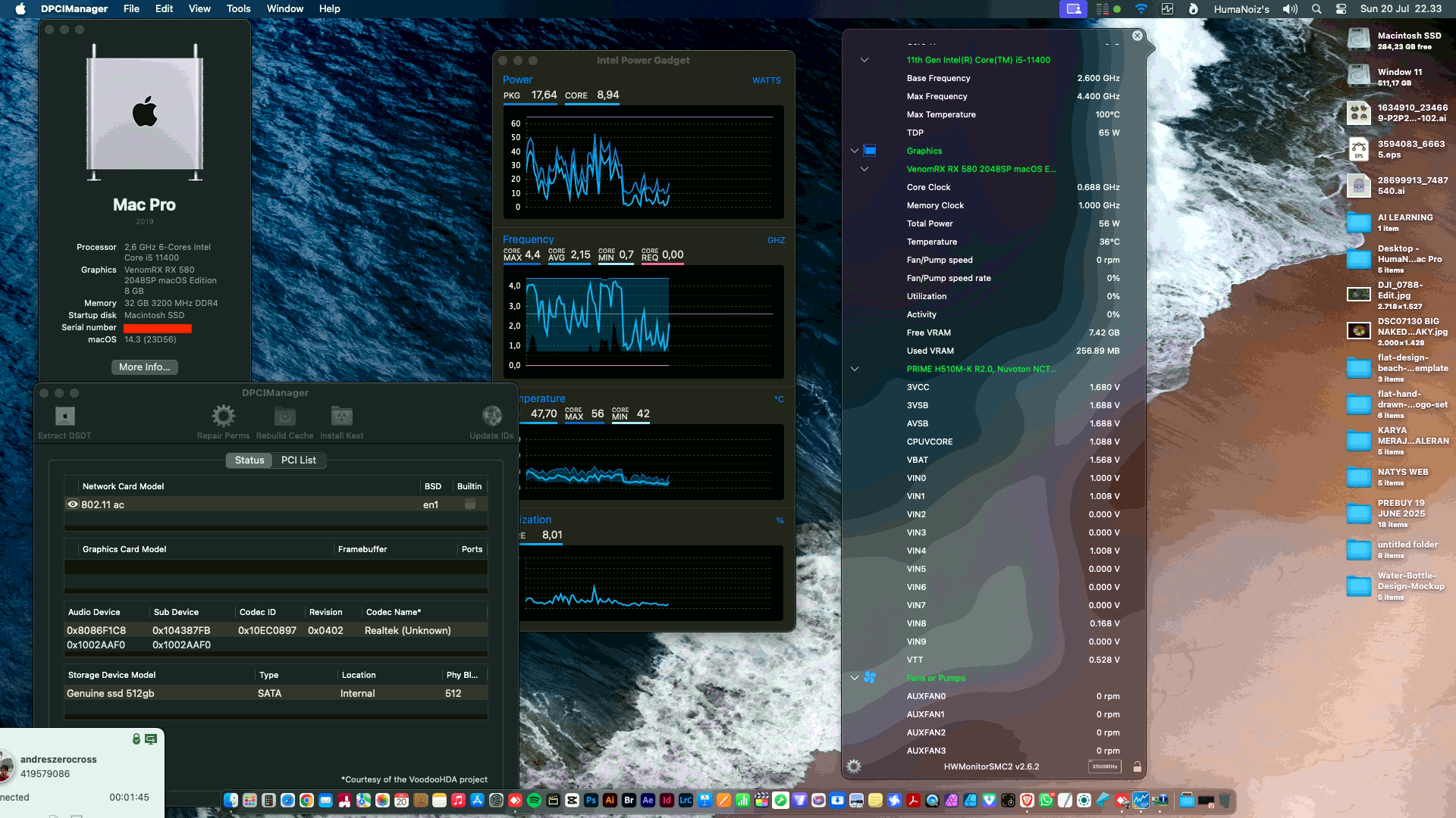 Success Hackintosh macOS Sonoma 14.3 Build 23D56 in Asus Prime H510M-K R2.0 + Intel Core i5 11400 + VenomRX RX 580 2048SP